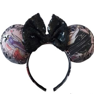 Handmade And Sewn Villains Inspired Ears Headband With Black Sequins Bow